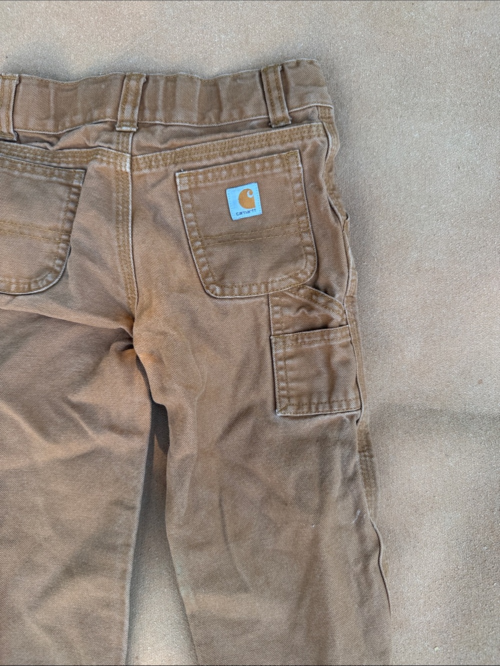Carhartt Kids Tan Canvas Work Pants with Pocket Patch